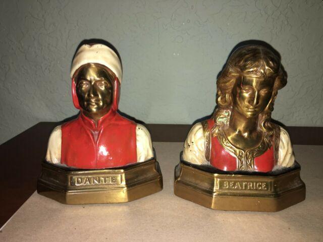 Set of Antique Dante & Beatrice Bronze Bookends